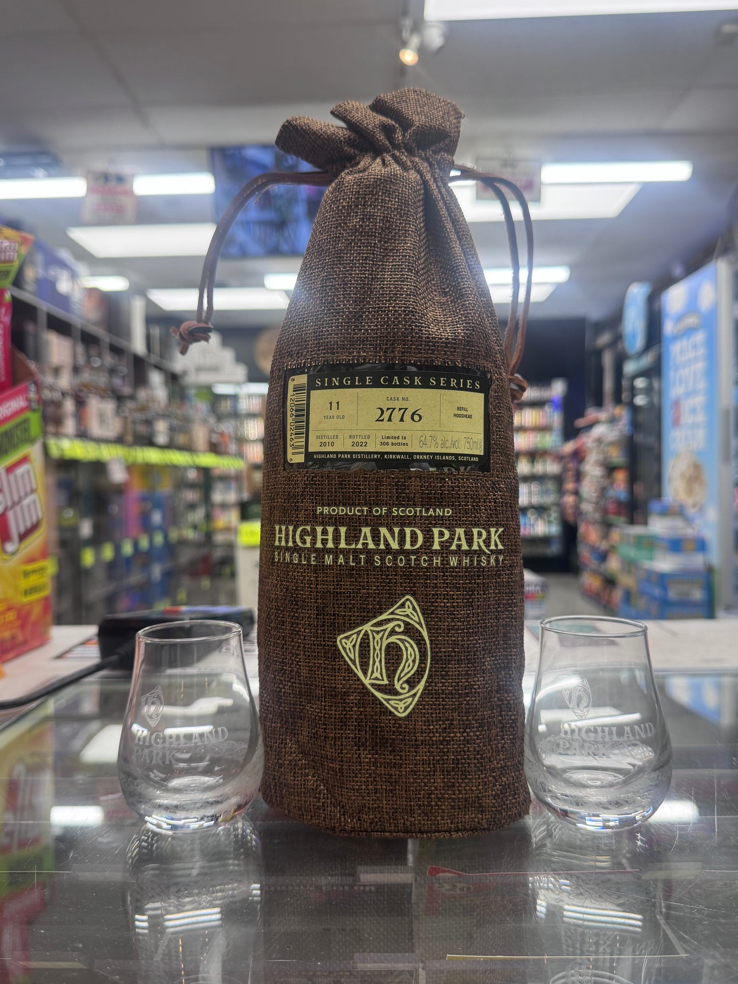 Highland Park 11 Year Single Malt Scotch Single Cask #2766 129.4 Proof + 2 Highland Park Glasses