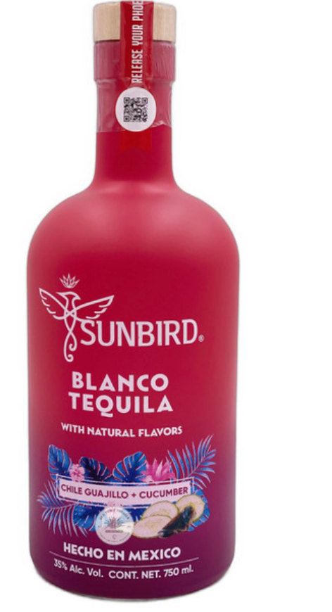 Sunbird Blanco Tequila infused with Chile Guajillo + Cucumber Flavors 750ml