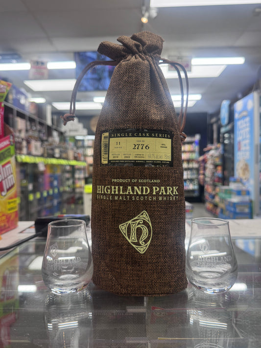 Highland Park 11 Year Single Malt Scotch Single Cask #2766 129.4 Proof + 2 Highland Park Glasses