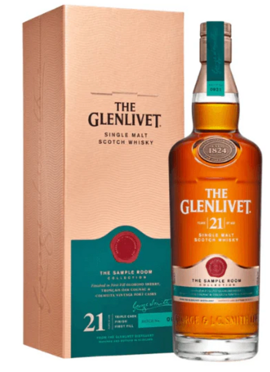 The Glenlivet Single Malt Scotch Whiskey 21 years Old.