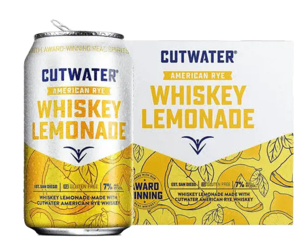 Cut Water American Rye Whiskey Lemonade 4 Cans 12 FL OZ 355 ML